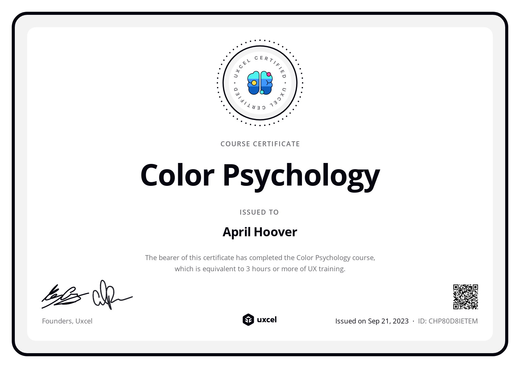 April Hoover's certificate